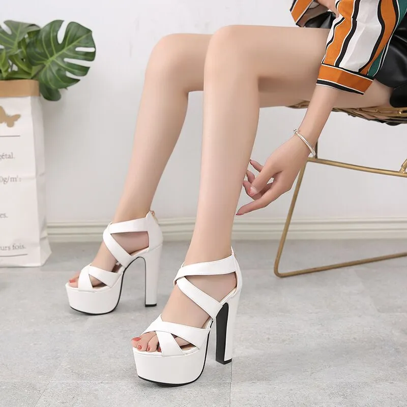 15cm Super High Thick Heel Summer Sandals