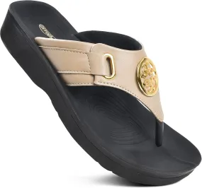 AEROTHOTIC Arch Support Flip Flops for Women Comfortable Stylish Straps with Non Slip Footbed Fashion Dressy Sandals Outdoor Travel Vacation Essentials