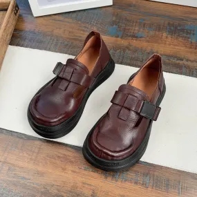 Babakud Women Spring Retro Leather Soft Sole Buckle Loafers