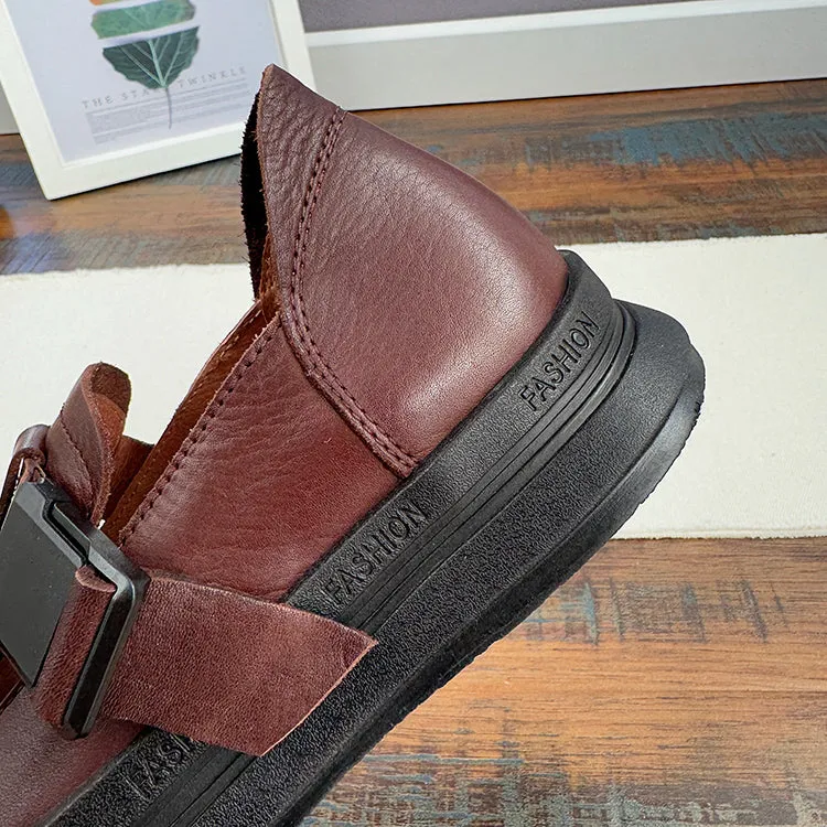 Babakud Women Spring Retro Leather Soft Sole Buckle Loafers