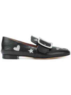 Bally Janelle Hearts 6221029 Women's  Black Leather Loafers US 6.5 MSRP $675