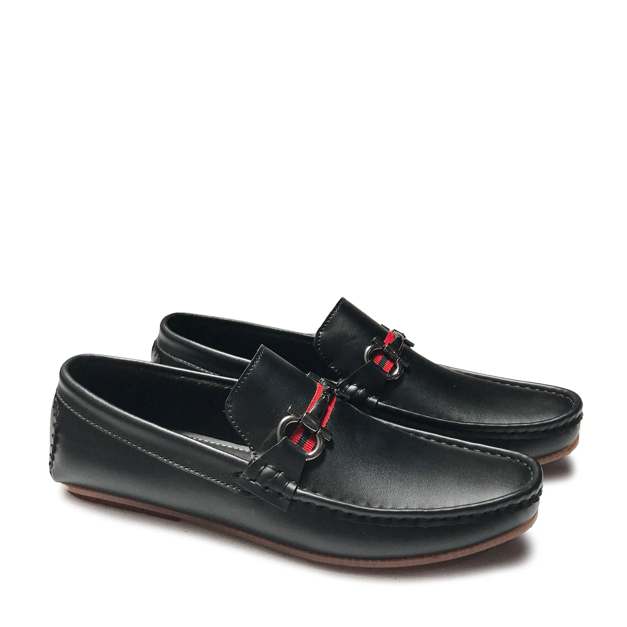 BLACK RED STRAP LOAFFERS