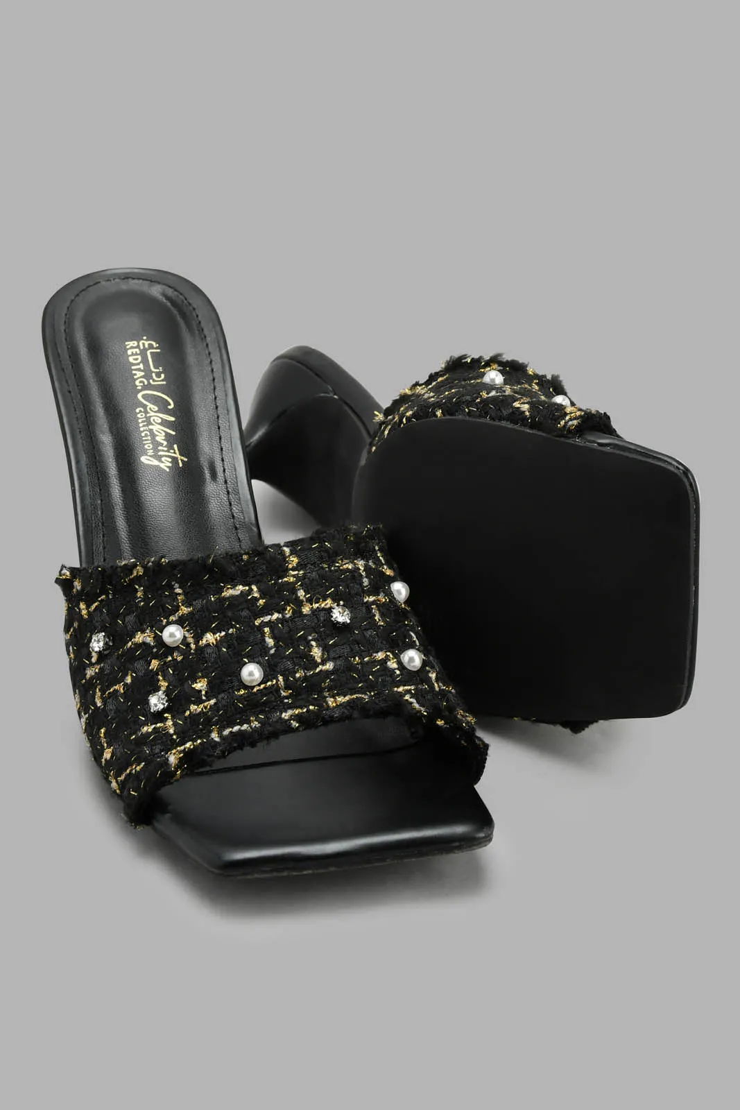 Black Tweed Mule