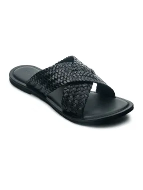 Black Weaved Cross Strap Sandal