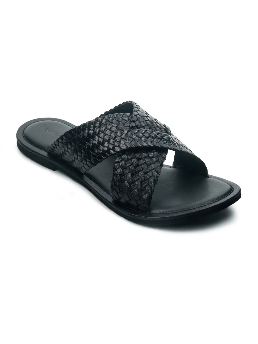 Black Weaved Cross Strap Sandal