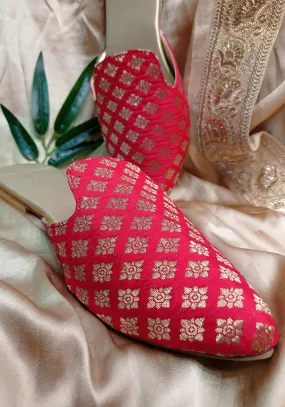 Bridal Red Brocade Mules