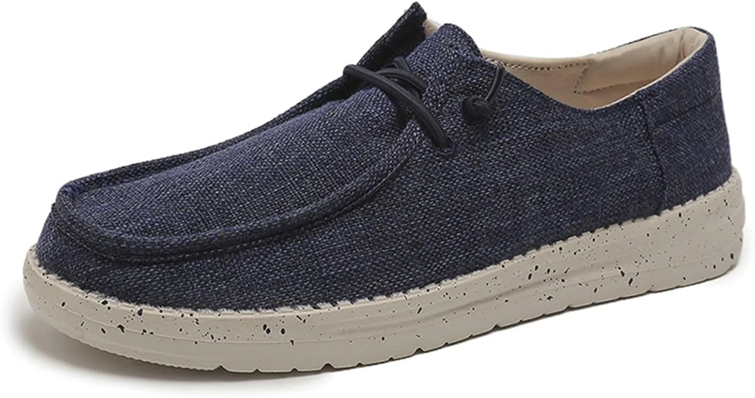 Canvas Deck Shoes Mens,Classic Lightweight Breathable Men Loafers,Casual Comfy Soft Slip On Boat Shoes for Men,Slip Resistant,All Weather Rubber Soles