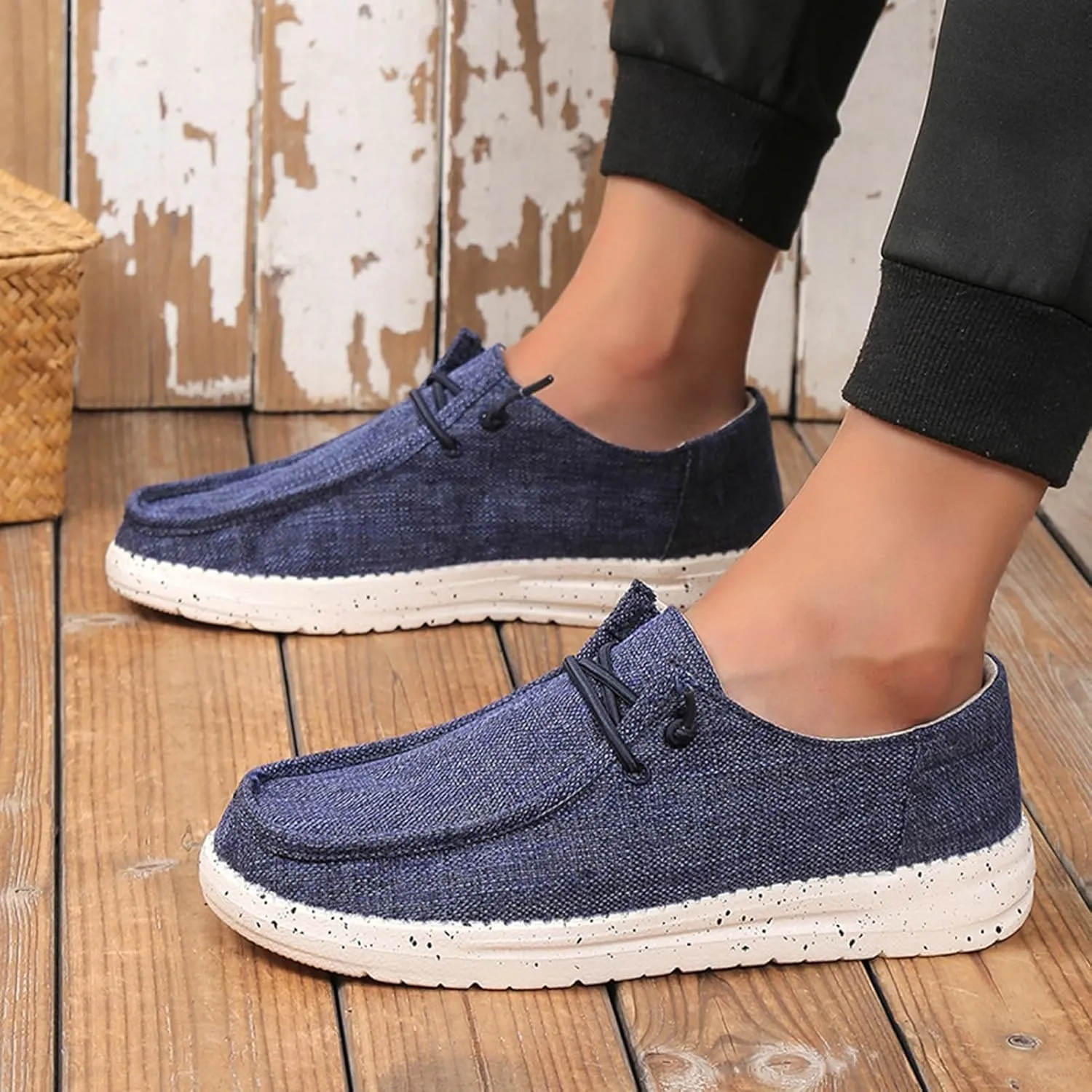 Canvas Deck Shoes Mens,Classic Lightweight Breathable Men Loafers,Casual Comfy Soft Slip On Boat Shoes for Men,Slip Resistant,All Weather Rubber Soles
