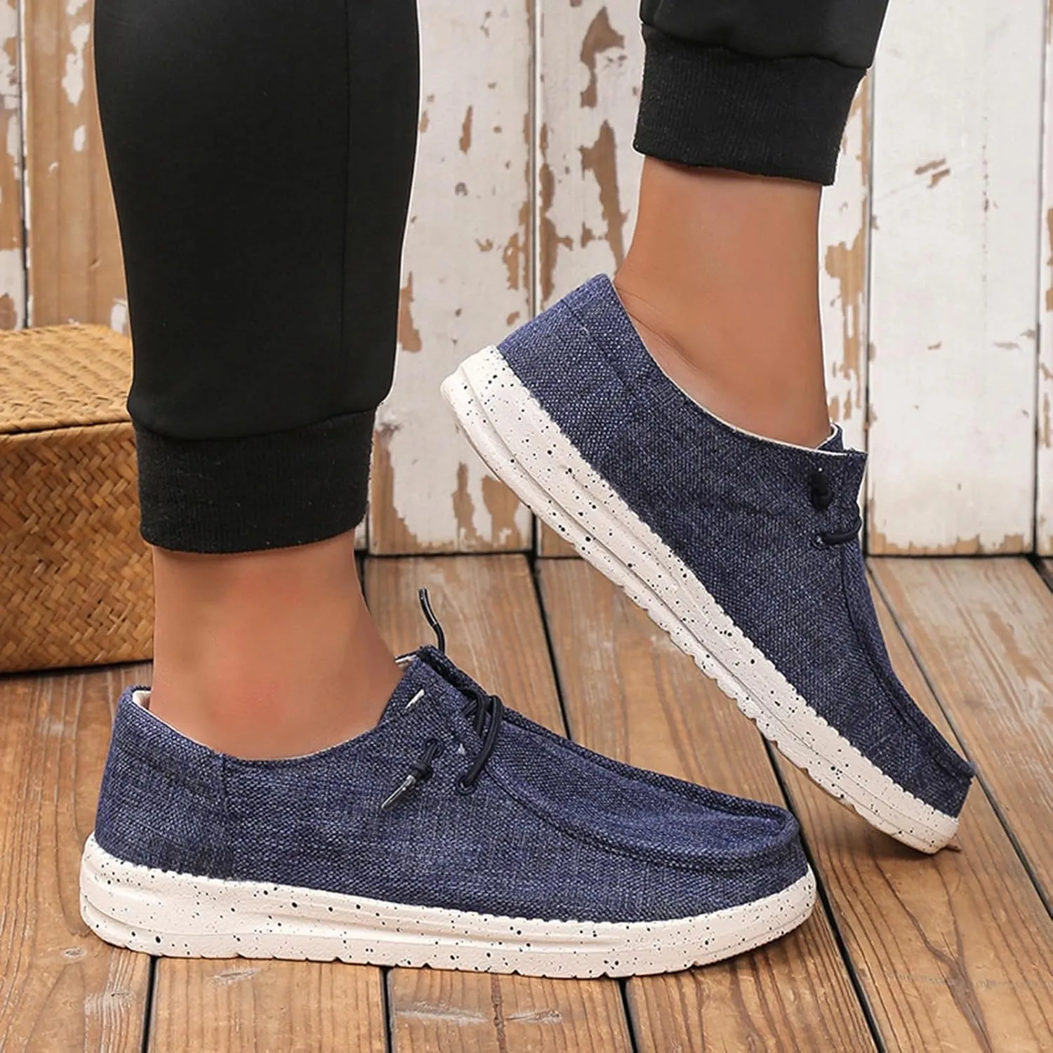 Canvas Deck Shoes Mens,Classic Lightweight Breathable Men Loafers,Casual Comfy Soft Slip On Boat Shoes for Men,Slip Resistant,All Weather Rubber Soles