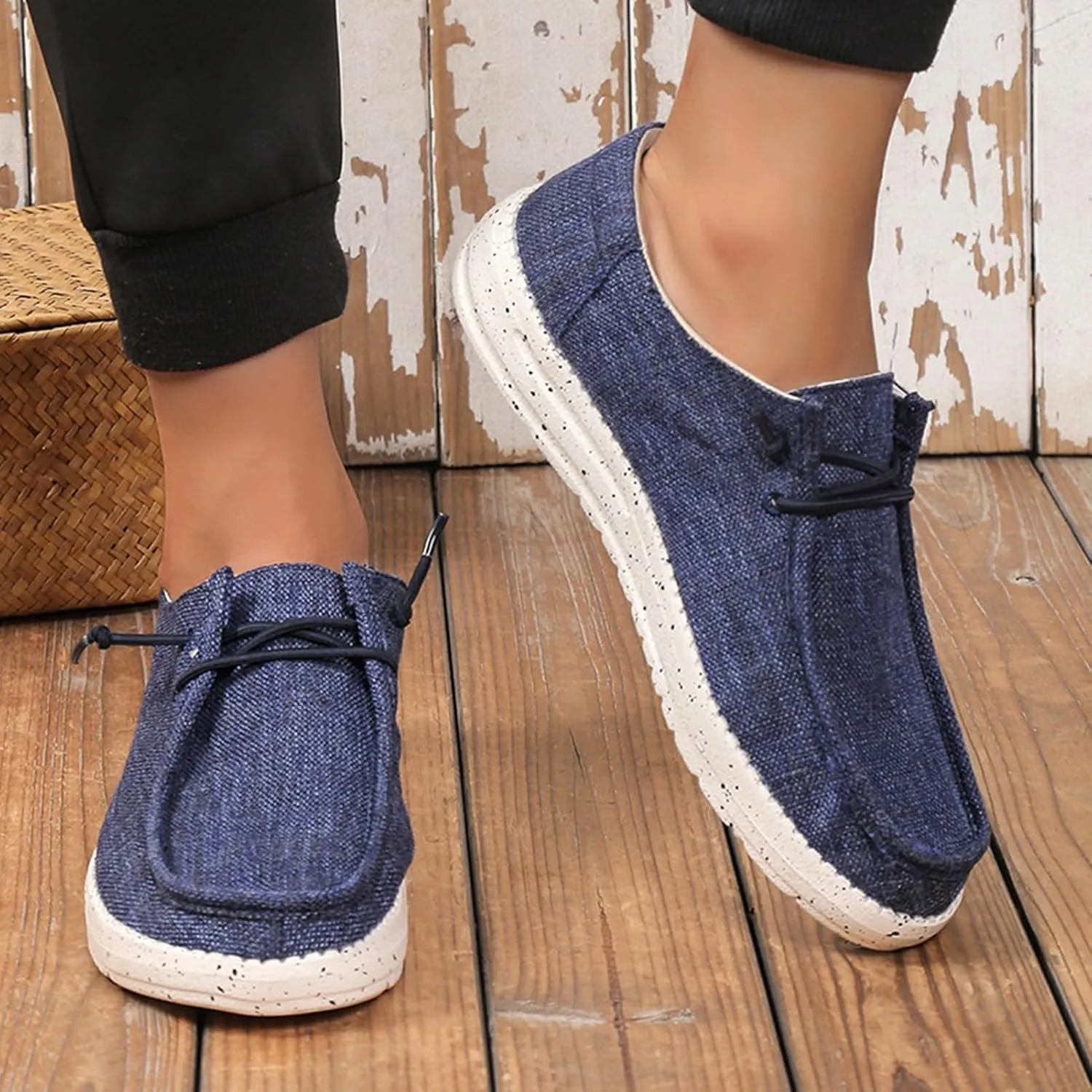 Canvas Deck Shoes Mens,Classic Lightweight Breathable Men Loafers,Casual Comfy Soft Slip On Boat Shoes for Men,Slip Resistant,All Weather Rubber Soles