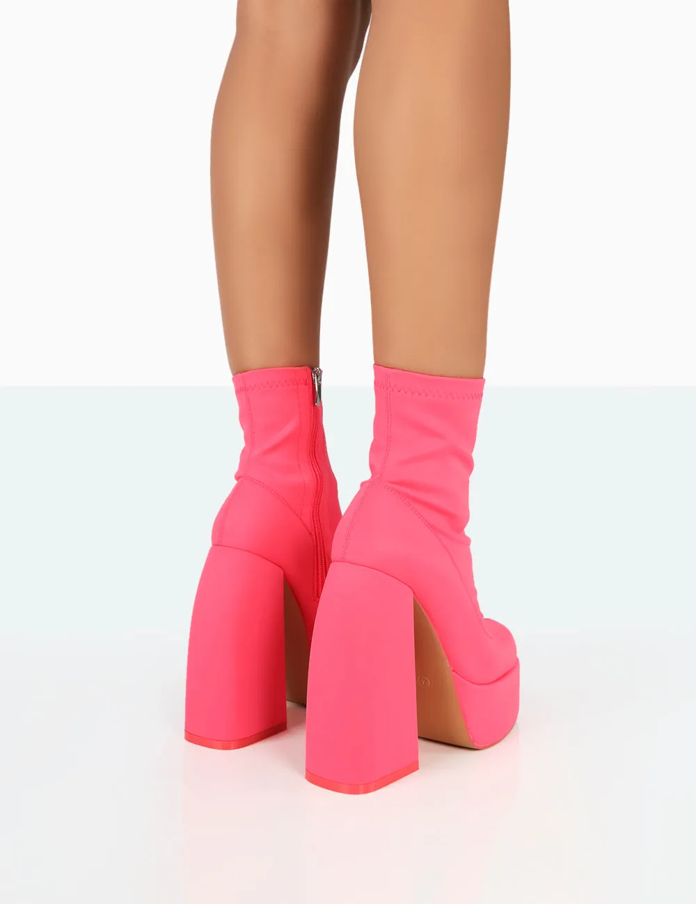 Charlie Neon Pink Nylon Platform Rounded Toe Block Heeled Ankle Boots