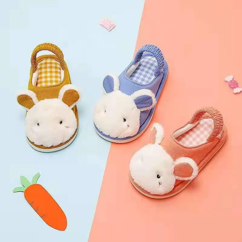 CM Aplic Bunny Face Elastic Grip Blue Warm Slippers 8154