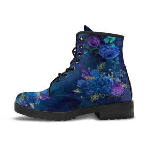 Combat Boots - Beautiful Flowers #101C | Women's Black Hipster Boots, Custom Shoes, Women's Boots, Vegan Leather Lace Up Boots Women