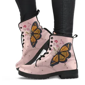 Combat Boots - Butterfly Shoes #101 Vintage | Blush Pink Flat Shoes, Vegan Leather Lace Up Boots, Handmade, Women’s Boots, Cute Kawaii