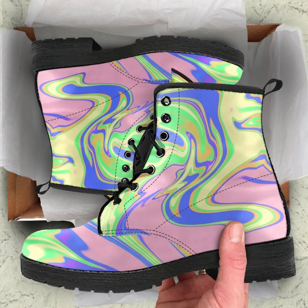 Combat Boots - Colorful Marble Art | Boho Shoes, Handmade Lace Up Boots, Vegan Leather Lace Up Boots Women, Custom Shoes, Custom Boots