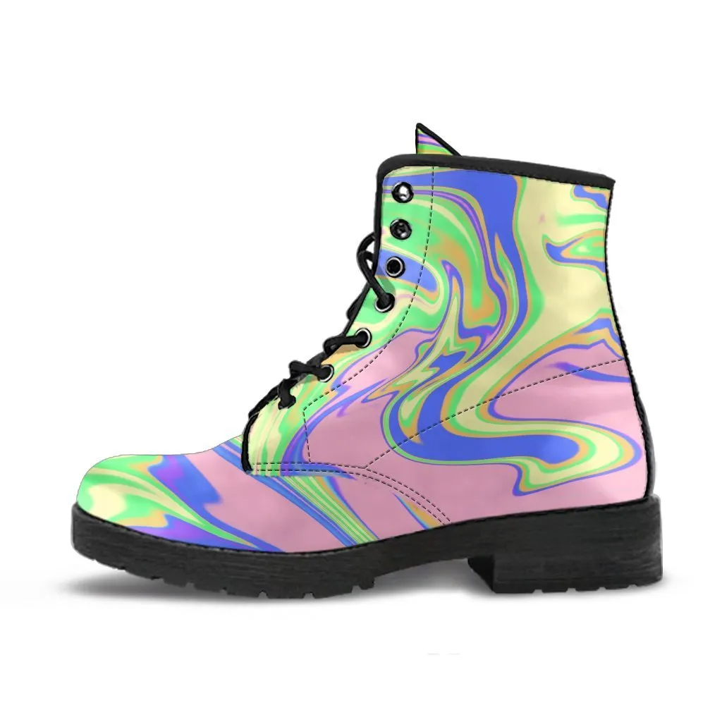 Combat Boots - Colorful Marble Art | Boho Shoes, Handmade Lace Up Boots, Vegan Leather Lace Up Boots Women, Custom Shoes, Custom Boots