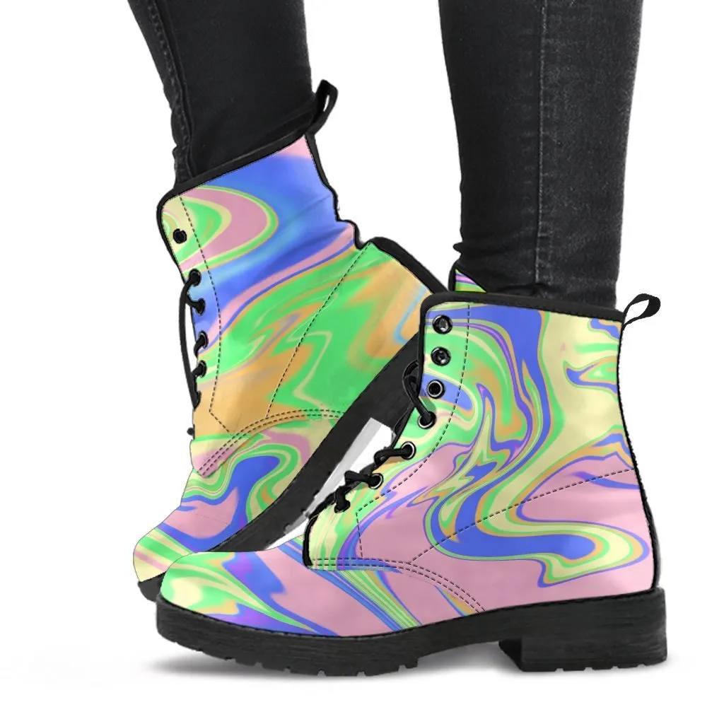 Combat Boots - Colorful Marble Art | Boho Shoes, Handmade Lace Up Boots, Vegan Leather Lace Up Boots Women, Custom Shoes, Custom Boots