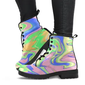 Combat Boots - Colorful Marble Art | Boho Shoes, Handmade Lace Up Boots, Vegan Leather Lace Up Boots Women, Custom Shoes, Custom Boots