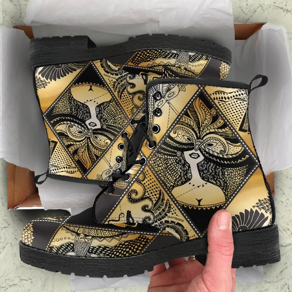 Combat Boots - Masquerade Mask | Boho Shoes, Custom Shoes, Vegan Leather Lace Up Boots Women, Handmade Lace Up Boots, Women's Boots