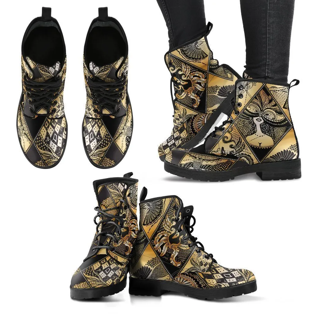 Combat Boots - Masquerade Mask | Boho Shoes, Custom Shoes, Vegan Leather Lace Up Boots Women, Handmade Lace Up Boots, Women's Boots