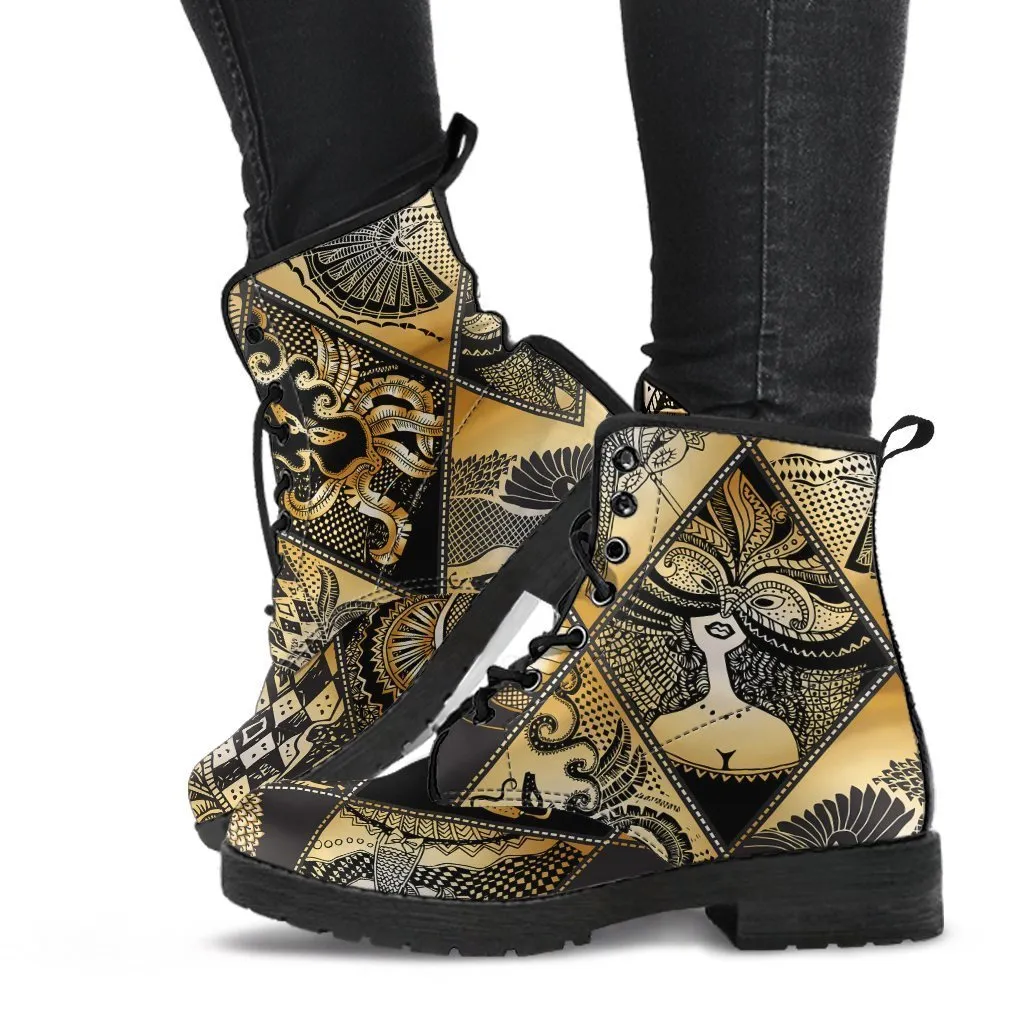 Combat Boots - Masquerade Mask | Boho Shoes, Custom Shoes, Vegan Leather Lace Up Boots Women, Handmade Lace Up Boots, Women's Boots