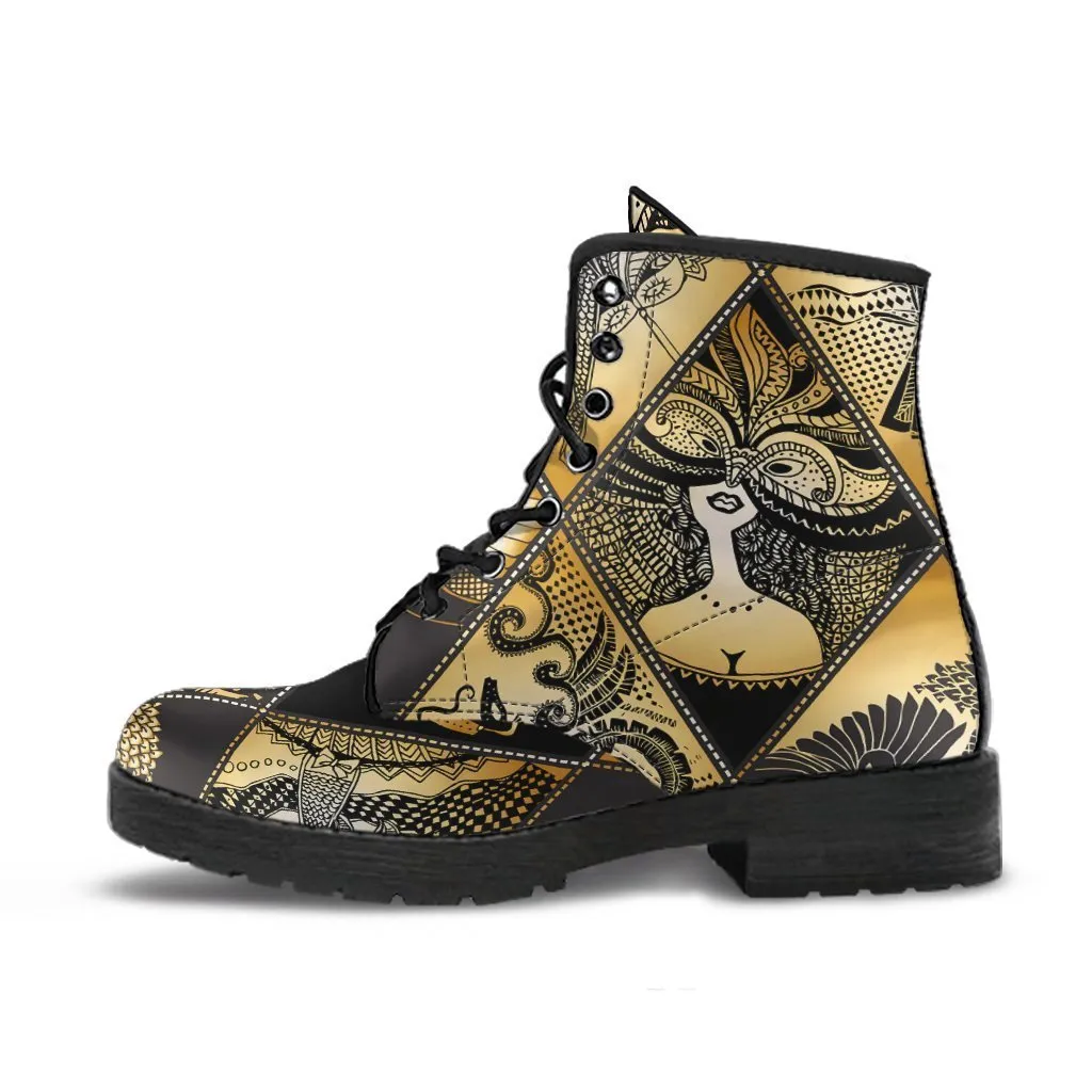 Combat Boots - Masquerade Mask | Boho Shoes, Custom Shoes, Vegan Leather Lace Up Boots Women, Handmade Lace Up Boots, Women's Boots
