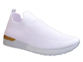 Copy of Serena Ladies Womens Sports Metallic Trim Slip On Trainers Sneakers Shoes White