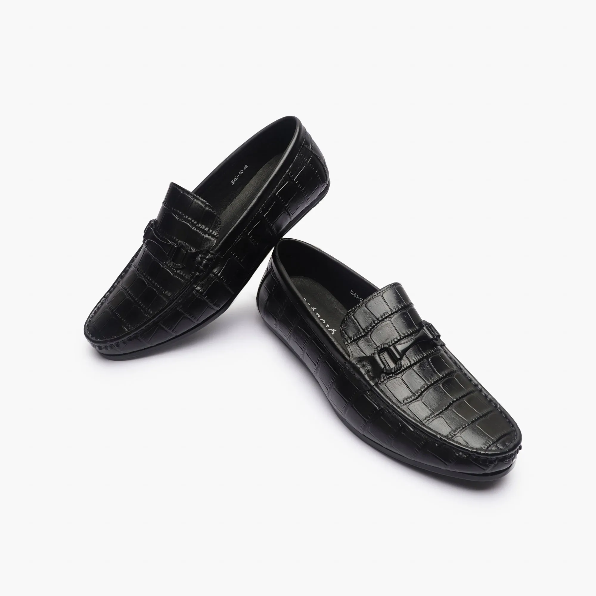 Croc Effect Loafers with Buckle