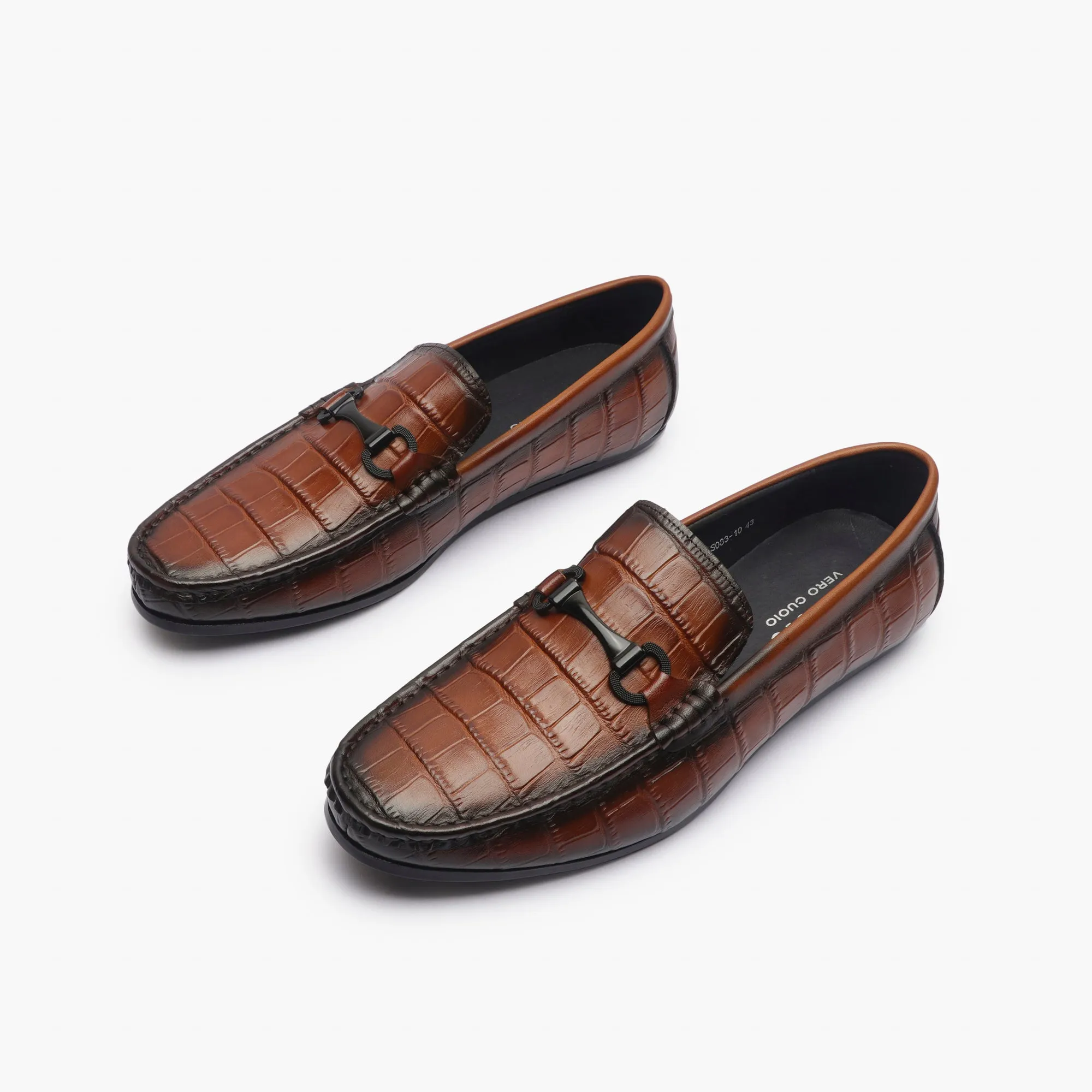 Croc Effect Loafers with Buckle