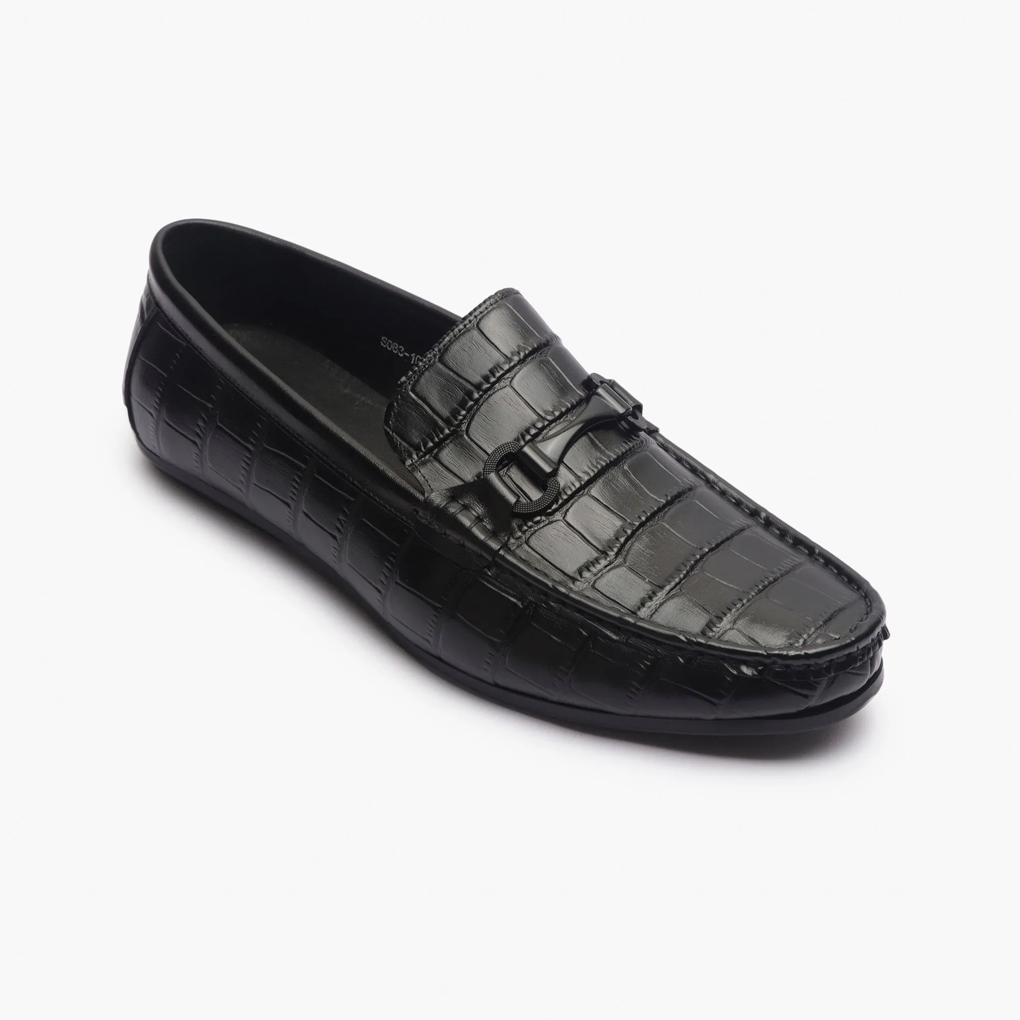 Croc Effect Loafers with Buckle