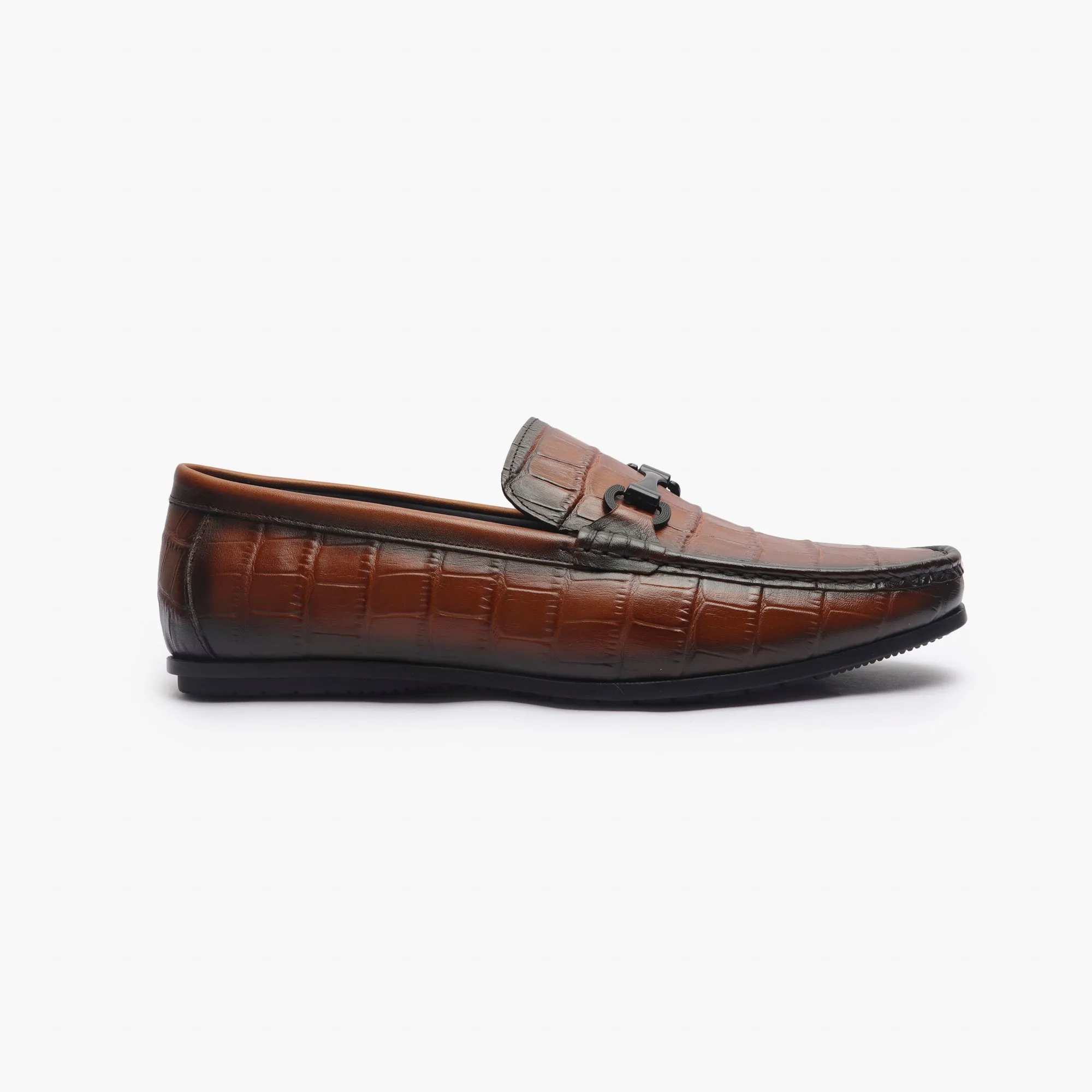 Croc Effect Loafers with Buckle