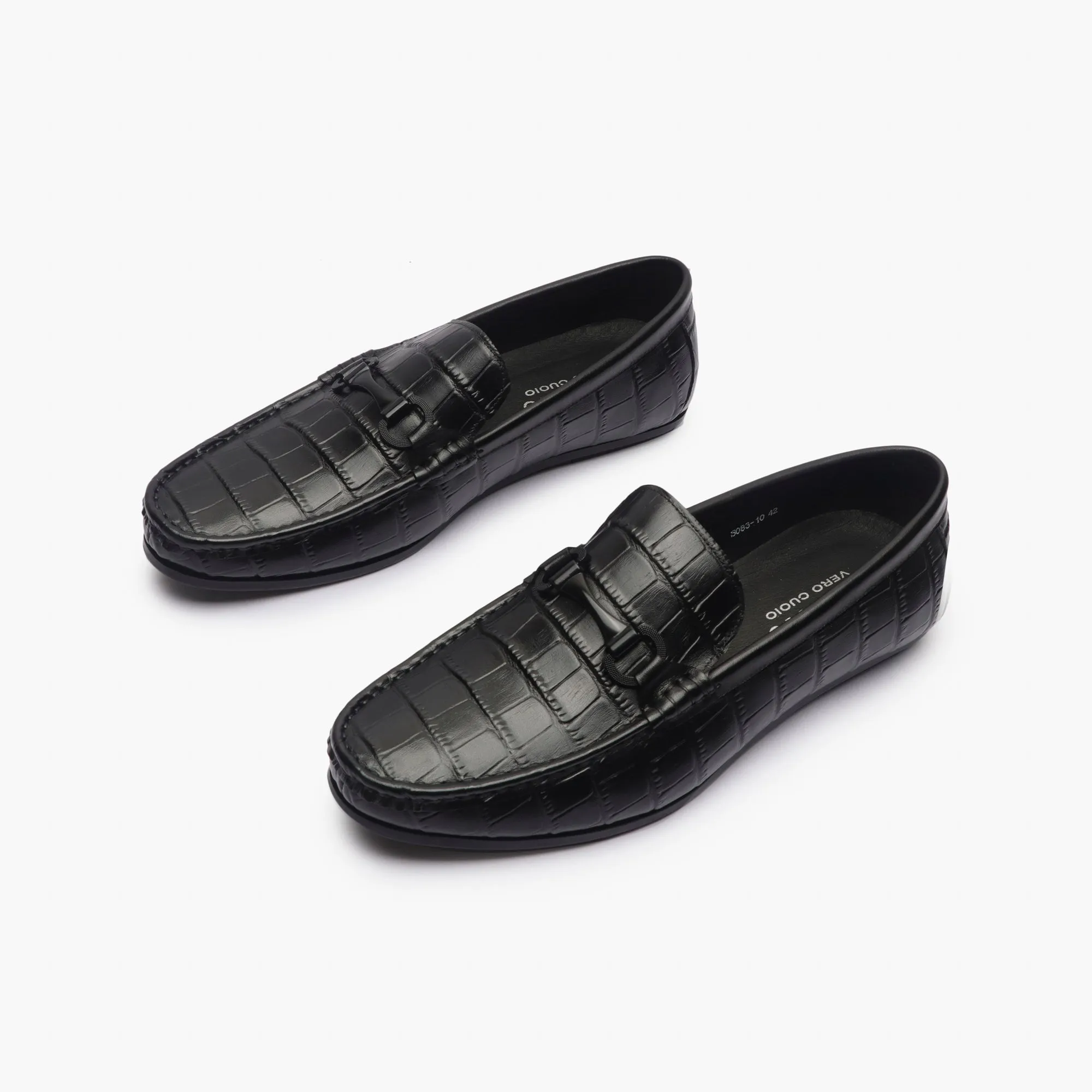 Croc Effect Loafers with Buckle