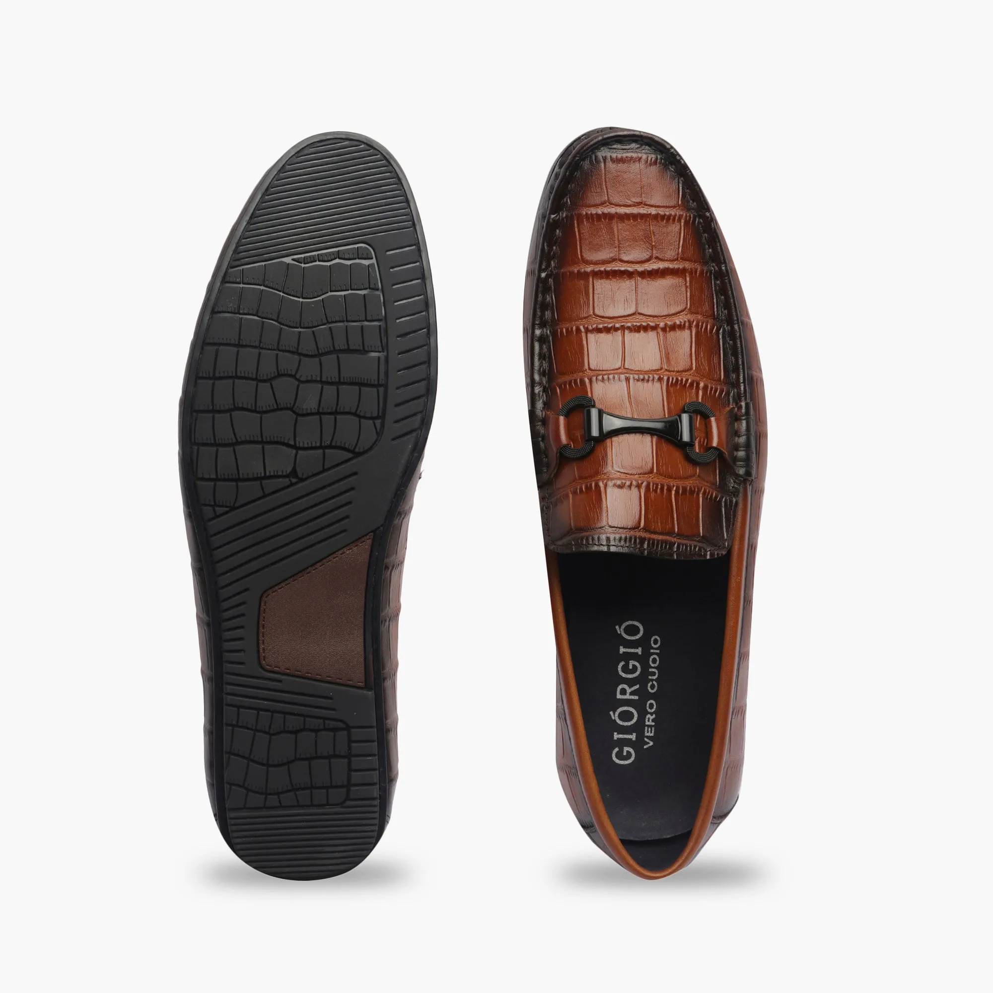 Croc Effect Loafers with Buckle