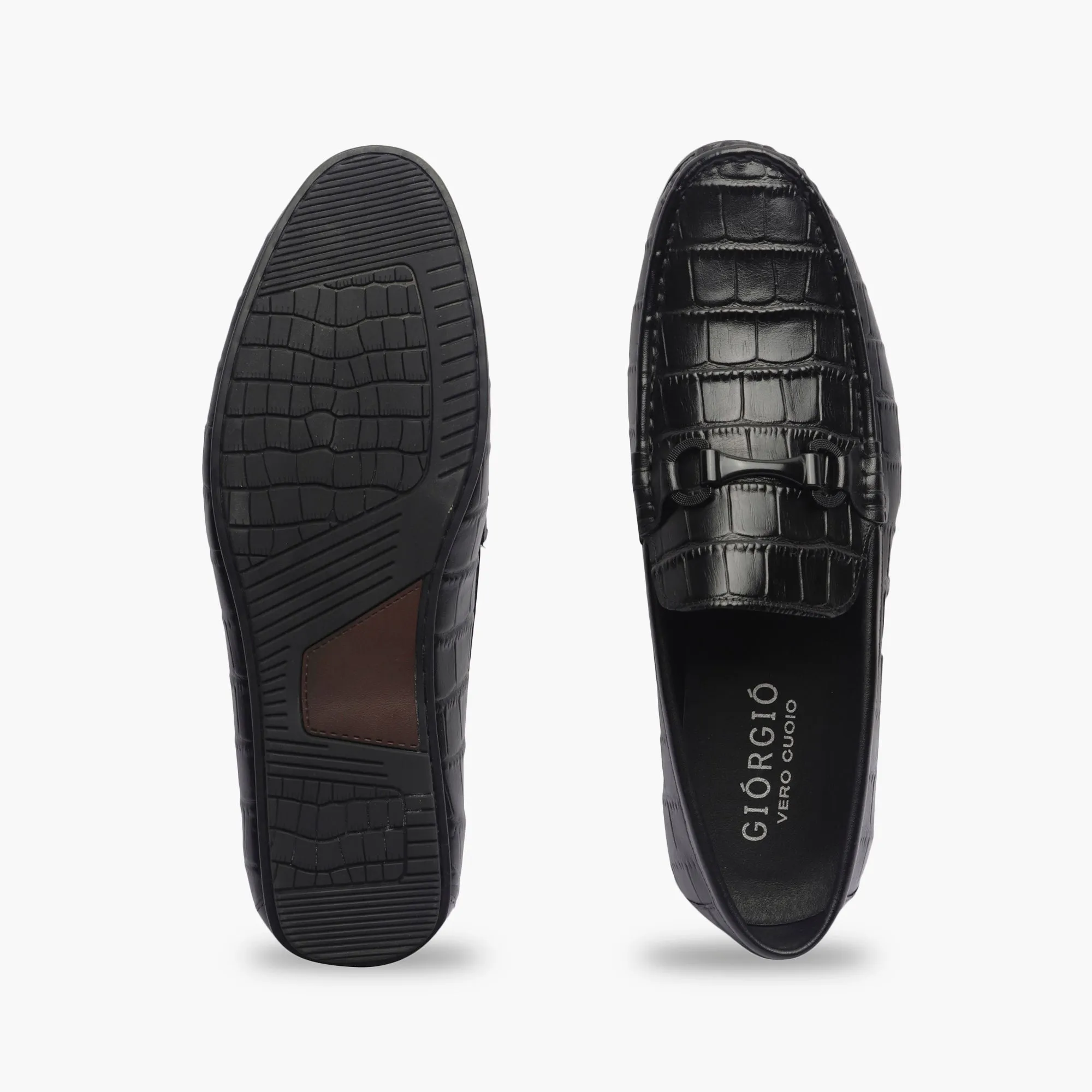 Croc Effect Loafers with Buckle