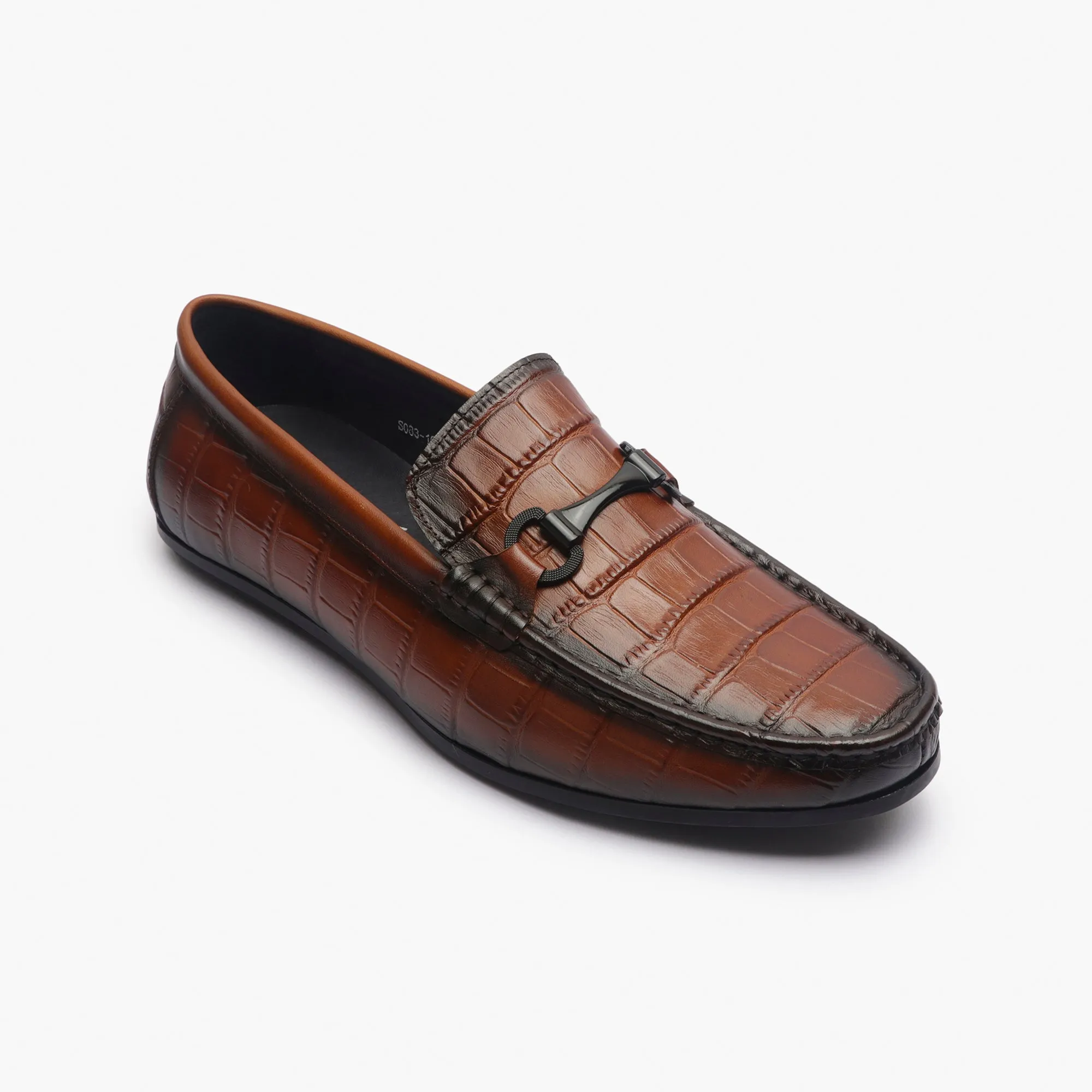 Croc Effect Loafers with Buckle