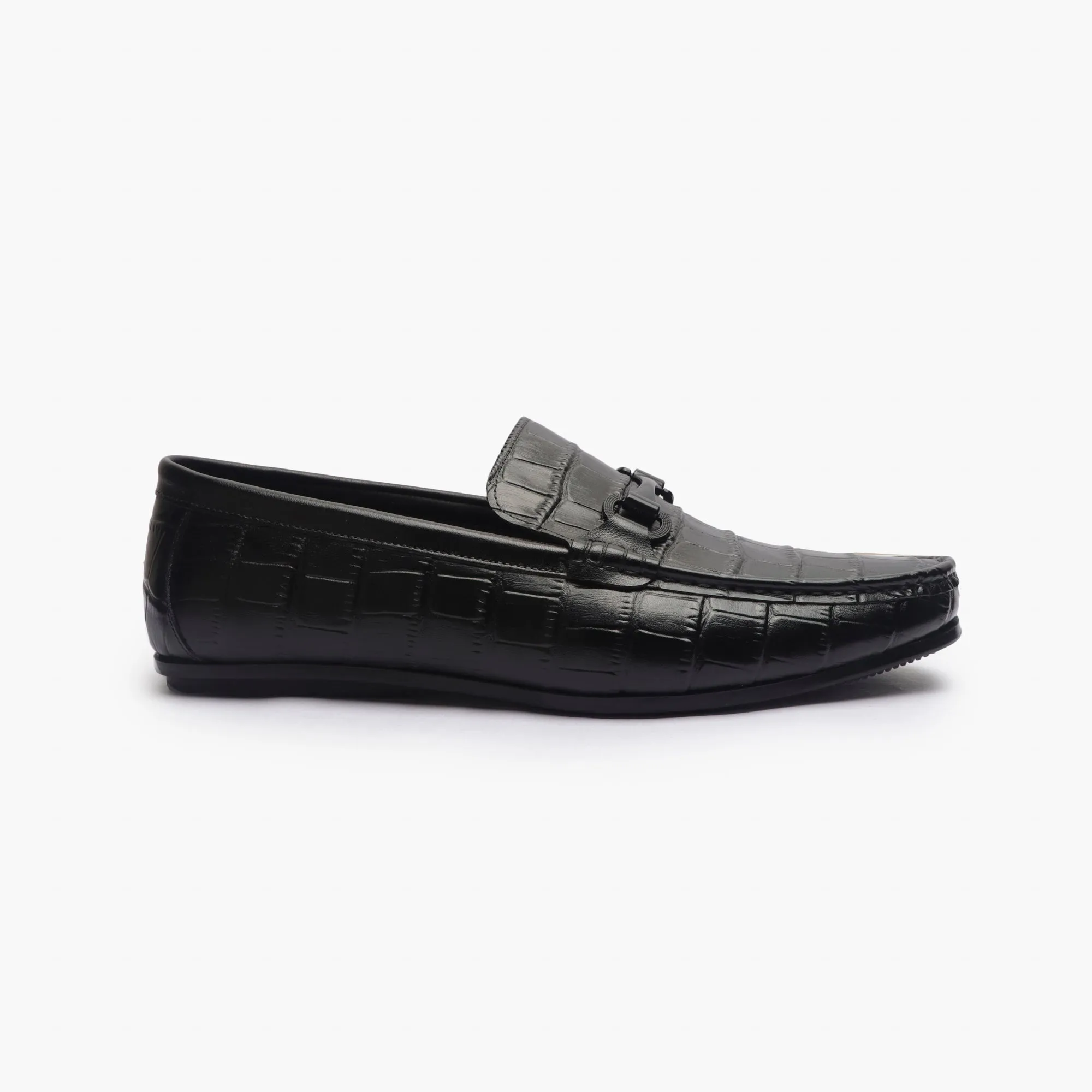 Croc Effect Loafers with Buckle