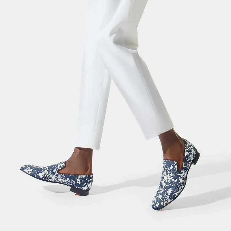 Denim Dots Flats Slip-on Leather Loafers