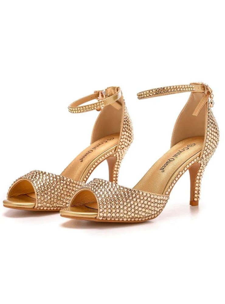 Fishbone Glass Rhinestone Stiletto Sandals