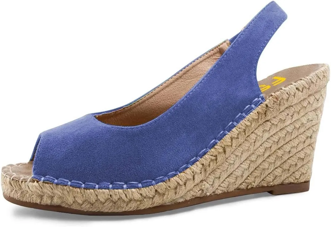 FSJ Women Chic Peep Toe Espadrilles Wedge High Heel Sandals Elastic Back Strap Slip On Casual Walking Daily Shoes Size 4-15 US