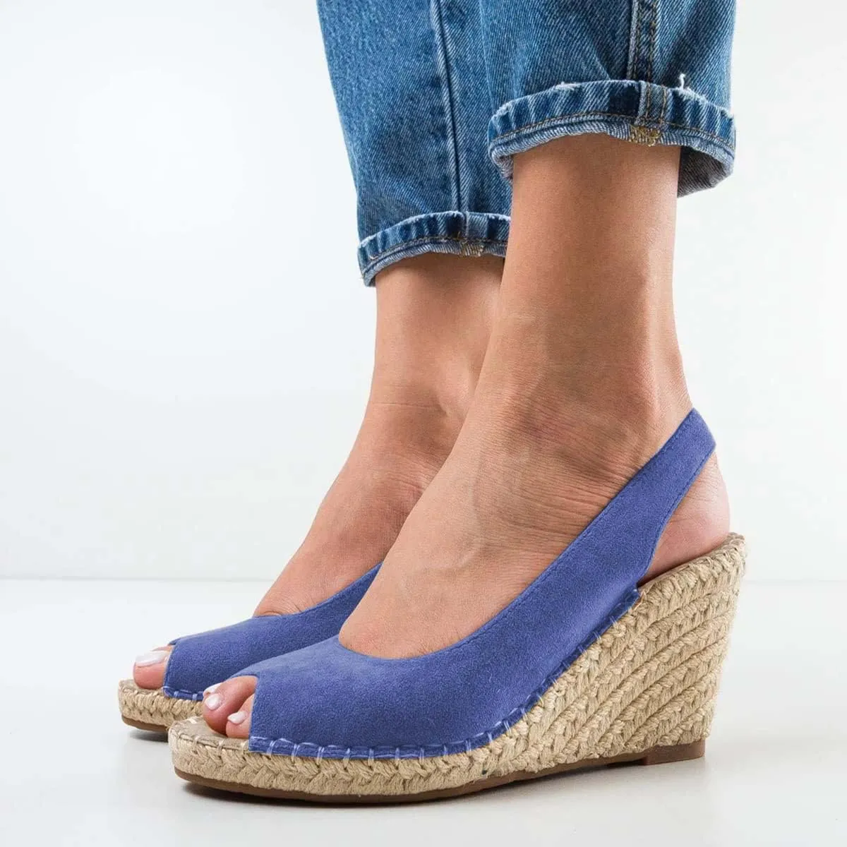 FSJ Women Chic Peep Toe Espadrilles Wedge High Heel Sandals Elastic Back Strap Slip On Casual Walking Daily Shoes Size 4-15 US