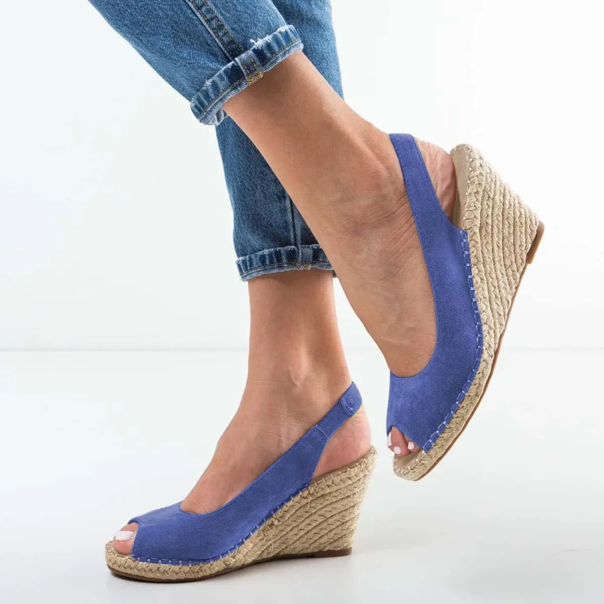 FSJ Women Chic Peep Toe Espadrilles Wedge High Heel Sandals Elastic Back Strap Slip On Casual Walking Daily Shoes Size 4-15 US