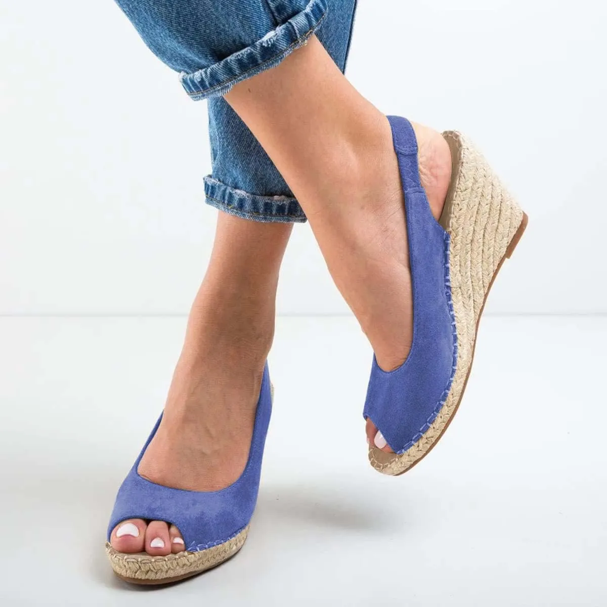 FSJ Women Chic Peep Toe Espadrilles Wedge High Heel Sandals Elastic Back Strap Slip On Casual Walking Daily Shoes Size 4-15 US