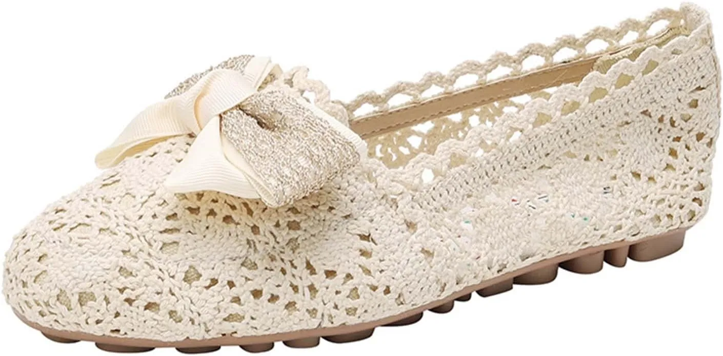 JOEupin Women's Foldable Flats Lace Breathable Round Toe Slip On Casual Ballet Flats Dress Shoes