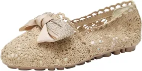 JOEupin Women's Foldable Flats Lace Breathable Round Toe Slip On Casual Ballet Flats Dress Shoes