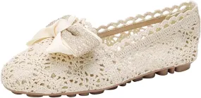 JOEupin Women's Foldable Flats Lace Breathable Round Toe Slip On Casual Ballet Flats Dress Shoes