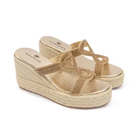 Knot Tie Wedge Sandals - Gold