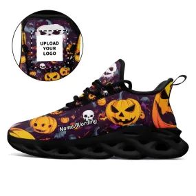 Luxury Gifts,Personalized Pumpkin Sneakers, Custom Skull Shoes, Comfortable Slip On Shoes, Gift for Halloween