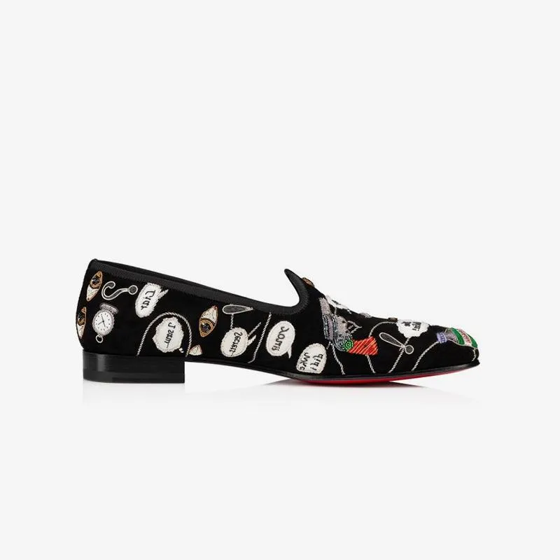 Men Embroidered Graffiti Loafers Suede Black