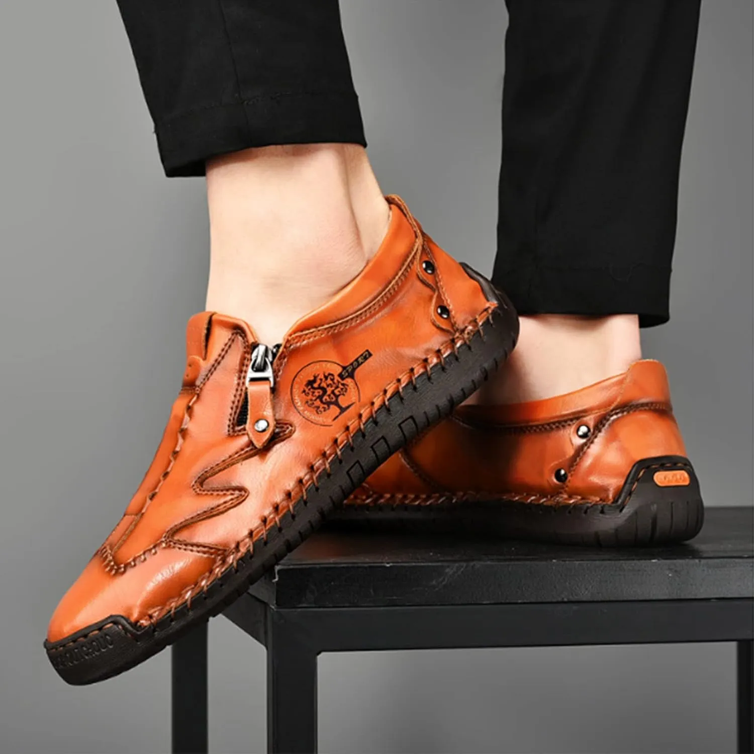 Men Leather Loafer Slip On Comfortable Round Toe Handmade Breathable Soft Sole Walking Flat Penny Work Shoes Driving Shoes for Men