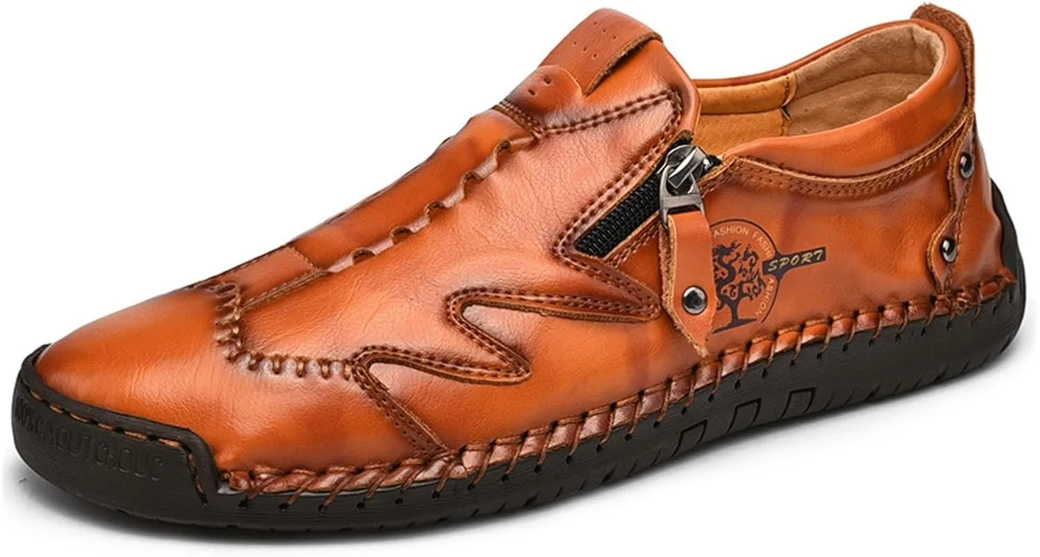 Men Leather Loafer Slip On Comfortable Round Toe Handmade Breathable Soft Sole Walking Flat Penny Work Shoes Driving Shoes for Men